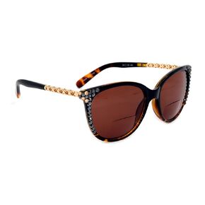 Santa Monica, Bifocal Sunglasses, Sun Readers Women Bling with Hematite and light Colorado Genuine European Crystals, Black + Brown Tortoise + Gold. NY Fifth Avenue.