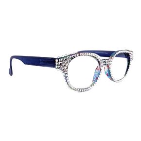 Versailles, (Bling) Reading Glasses For Women Adorned W (Full All Over) (Clear) Genuine European Crystals (Blue, Red, Clear) Round Frame. NY Fifth Avenue
