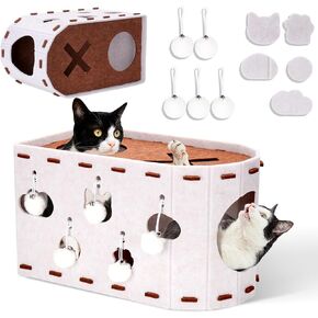 Mity Rain Cat House for Indoor Cats, Foldable Felt Bed Cave with Tunnel & Cat Ball Toy, Large Cat Bed Up for Play, Soft & Warm Cat Beds & Furniture for Indoor Kitten Adult Cats