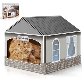 Cardboard Cat House & Scratcher with Catnip - Easy No-Tool Assembly Kitten Playhouse, 13.5x14.5x13 Inch Fun Indoor Cat Scratcher House for Small Cats