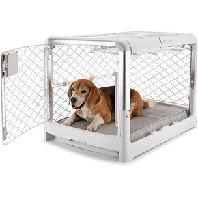 DIGGS Revol Collapsible Dog Crate with Wheels - Premium Portable Dog Crate - Safe, Stylish, and Convenient Indoor Kennel (Smoke, Intermediate)