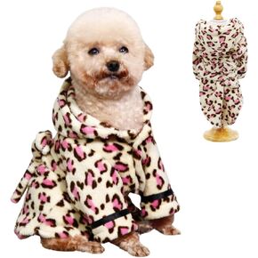 Small Dog Bathing Towel, Adjustable Dog Bath Robe for Cold Weather, Puppy Pajamas Warm Flannel Dogs Pjs, Pet Coats for Small Dogs Pink Leopard M