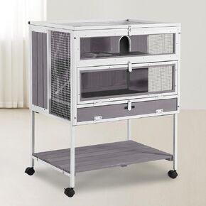 GUTINNEEN Guinea Pig Cage Rabbit Cage Indoor with Chew-Proof Edges, Clean Deep Tray, Leakproof PVC Layer, Small Animals Cage with Adjustable Legs - Natural Wood Color