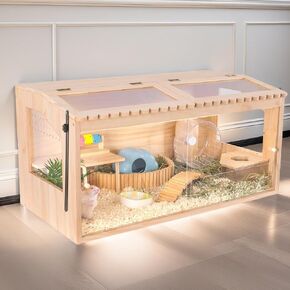 Wooden Hamster Cage, 32" Lx16 Wx16 H,Guinea Pig Cage, Small Animal Cage for Dwarf Syrian Hamsters Degus Mice & Other Small Pets. Large Hamster cage with 2 Openable Door & Lace Window.