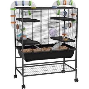PawHut 32" Large Hamster Cage with Storage Shelf, Rat Cage for Syrian Hamster, Gerbils, with Tubes, Running Wheel, Food Dish, Water Bottle