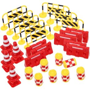 32Pcs Miniature Traffic Signs Road Ornaments for Early Education Includes Red Cones Yellow Barriers and Safety Models for Sand Table Play and Learning