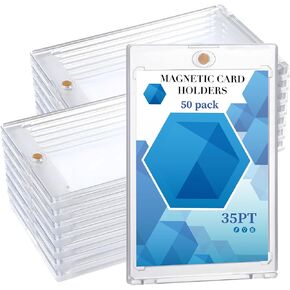 50 PCS Magnetic Card Holders, 35pt Card Holder Hard U-V Protection Hard Plastic Magnetic Cards Display Case Protectors for Trading Cards Sports Football Baseball Game