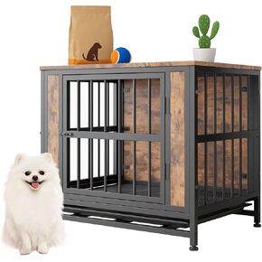 Rustic Small Dog Cage Furniture, Brown Wooden Dog Crate Kennel Furniture, Decorative Dog House Indoor End Table for Small Dog
