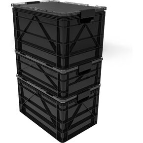 CRATE Starter Pack - Two Full Size and One Half Size SidioCrate, Stackable Outdoor Organizer Storage Bins with Clear Lid and Dividers - Green