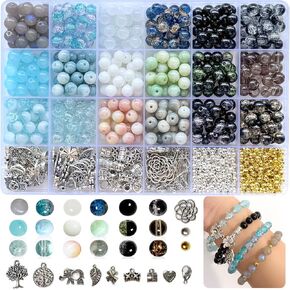 Glass Beads for Jewelry Making, Jewelry Making Supplies for Adults Bead Set, 8mm 18 Color 414 Pcs