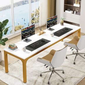 Tribesigns 78.7 Inches Extra Long Computer Desk 2 Person Desk, Double Long Desk, Workstaion for Home Office (Rustic Brown+White)
