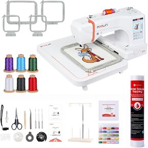 EOC06 Embroidery Machine 7.9x11 Inch Large Hoop for Beginners+Wash Away Water Soluble Embroidery Stabilizer and Topping Film 12"x 25 Yard