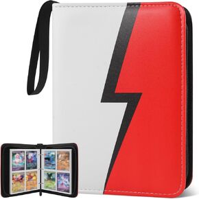 Card Binder, WASLIME 4 Pocket Top Loader Binder fit 400 Cards, PU Trading Card Binders with 50 Removable Sleeves, Collection Zipper Card Albums Holder for TCG Baseball Football Basketball Sports Cards