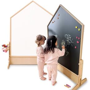 Comme Moi Kids assel ذات الوجهين-لوحة الطباشير والأبيض المغناطيسي-لوحة فنية إطار خشبية الحد الأدنى-تسهيل التثبيت-مصنوعة في كوريا-للأطفال الصغار والفصول الدراسية وديكور غرفة الأطفال