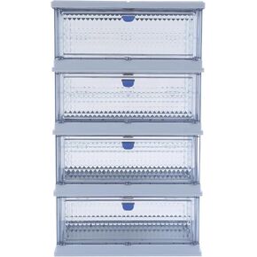 4-Tier Foldable Storage Cabinet with Magnetic Doors Home Storage Shelf Organizer for Shoes, Toys, Cosmetics 14 lbs/Shelf Dustproof Diamond Panel Design (Blue)