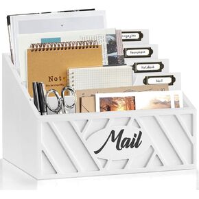 Mail Organizer Countertop, Mail Holder for Wall, Mail Sorter for Office Desk Accessories, Letter Bill Organizer Wall Mounted, Wooden Desk Organizer for Envelope, File Organizer for Office, Home(White)