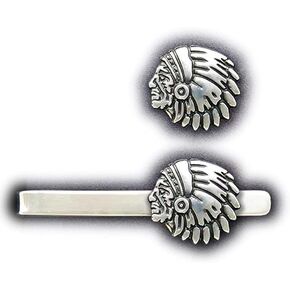 Indian Chief Head Tie Tack or Indian Chief Head Tie Bar in Solid Sterling Silver Hand Carved & Cast by Paxton in Saudi Arabia