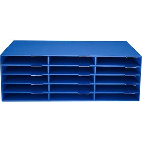 AdirOffice Cardboard Paper Organizer - Classroom Mailbox, Literature Organizers, Office Sorter Mailboxes, Construction Papers Storage with Slots, Compartment Shelf Holder (15 Slot, Blue)