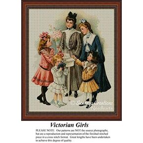 Victorian Girls, Vintage Cross Stitch Pattern (Pattern Only, You Provide The Floss and Fabric)