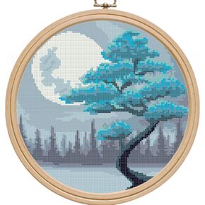 Cross Stitch Pattern Landscape PDF, Tree Nature Moon Cross Stitch Pattern Design, Modern Counted Cross Stitch Chart, Home Wall Decor DIY, MATERIALS ARE NOT INCLUDED!