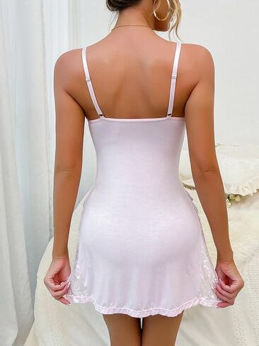 Hamefen حلم الحب المرأة مثير الدانتيل قميص النوم ملابس خاصة الخامس الرقبة كامل زلة بيبي دول الملابس الداخلية فستان النوم أسود كبير in Kuwait