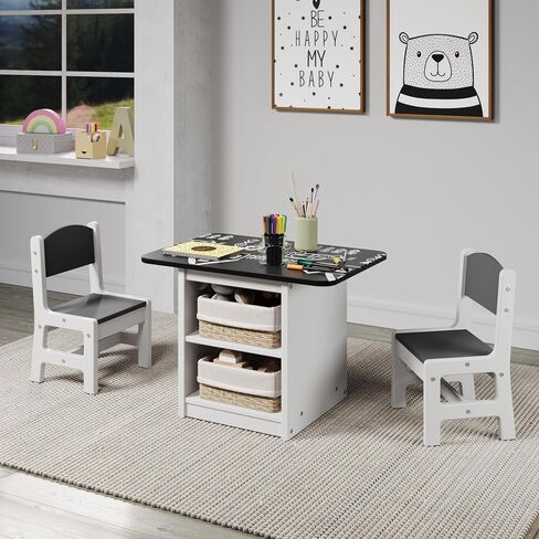 Donco Kids Art & Play Black & White Chalkboard Table مع مجموعة كرسيين in Kuwait