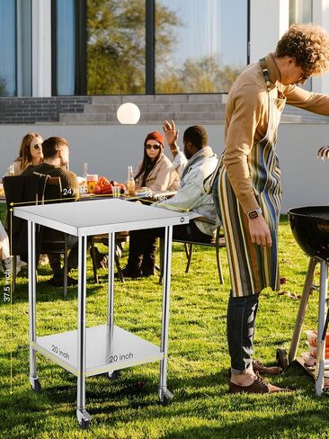 FOHERE Stainless Steel Table, Prep Table W/4 Caster Wheels, NSF Metal Table for Restaurant, Home and Hotel (24×24 in) in Kuwait
