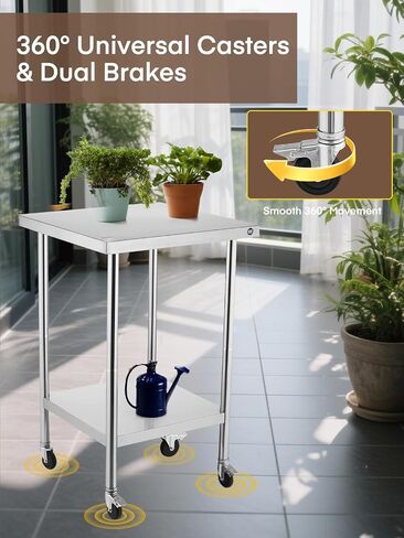 FOHERE Stainless Steel Table, Prep Table W/4 Caster Wheels, NSF Metal Table for Restaurant, Home and Hotel (24×24 in) in Kuwait