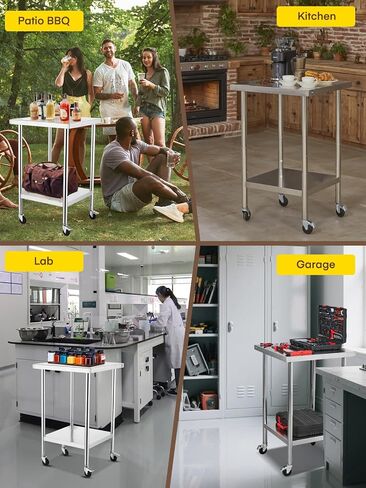 FOHERE Stainless Steel Table, Prep Table W/4 Caster Wheels, NSF Metal Table for Restaurant, Home and Hotel (24×24 in) in Kuwait