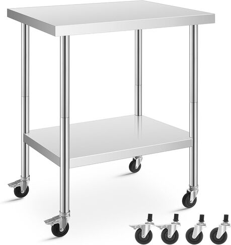 FOHERE Stainless Steel Table, Prep Table W/4 Caster Wheels, NSF Metal Table for Restaurant, Home and Hotel (24×24 in) in Kuwait