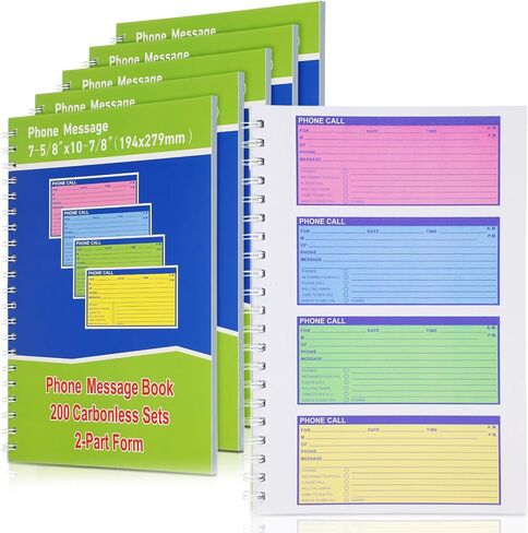 Humoon 5 PCS Leval Bound Phone Book مع نسخة كربونية 7.65 × 11 بوصة ملونة منصات الهاتف غير الكربونية غير المكررة دفتر سجل مكالمات الهاتف الحلزوني لمكتب الأعمال (الأخضر) in Kuwait
