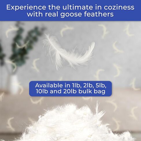 NEXTGEN Premium White Down/Goose Feathers 10/90 Stuffing & Fill Hypoallergenic Pillow Filling, restuffing, Fluffing, for Cushions, Comforters, Jackets -for DIY Projects and Home Décor in Kuwait