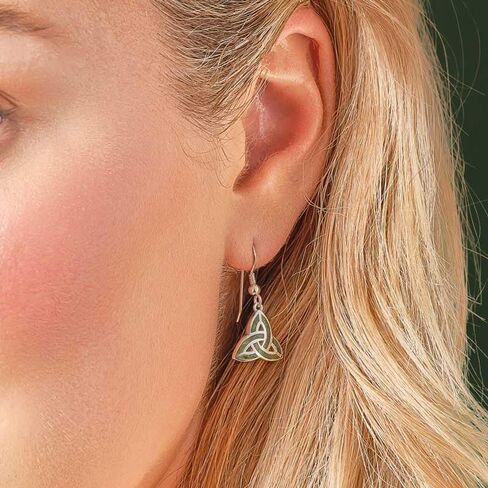 Authentic Irish Trinity Knot Earrings for Women, 925 Sterling Silver with Connemara Marble Inlay, Elegant Celtic Jewelry Imported Direct from Ireland's Finest Artisan Jewelers in Saudi Arabia