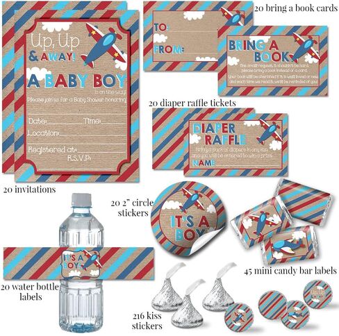 Amanda Creation Baby Under Construction Boy Baby Shower Party Bundle Includes 20 each of Invitations with Envelopes + 4 Different Sizes of Decorative Stickers, Diaper Tickets & Bring a Book Cards in Saudi Arabia