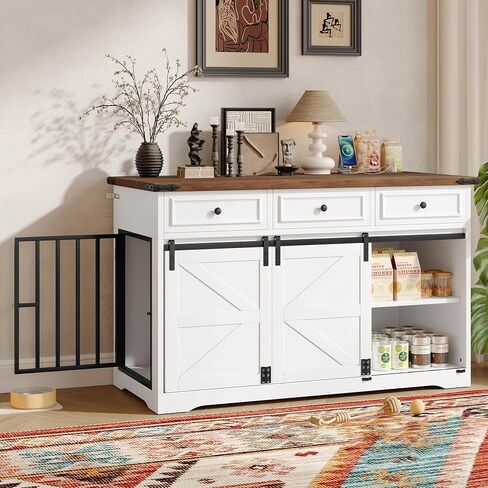 Dog Crate Furniture for Medium Large Dogs, Double-Door Kennel with Removable Bowls, Indoor Storage Drawers Heavy Duty Dog House Cage in Saudi Arabia
