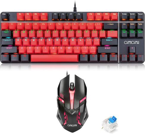 CHONCHOW 75% Mechanical Gaming Keyboard and Mouse Combo, 87 Keys TKL, Blue Switch, Mini Wired Keyboard with LED Backlit, RGB Light Up Mouse 1200-4200 DPI for Ps4 Xbox PC Laptop Mac Windows (Black-Red) in Saudi Arabia