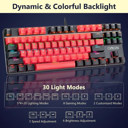 CHONCHOW 75% Mechanical Gaming Keyboard and Mouse Combo, 87 Keys TKL, Blue Switch, Mini Wired Keyboard with LED Backlit, RGB Light Up Mouse 1200-4200 DPI for Ps4 Xbox PC Laptop Mac Windows (Black-Red) in Saudi Arabia