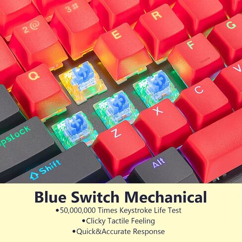 CHONCHOW 75% Mechanical Gaming Keyboard and Mouse Combo, 87 Keys TKL, Blue Switch, Mini Wired Keyboard with LED Backlit, RGB Light Up Mouse 1200-4200 DPI for Ps4 Xbox PC Laptop Mac Windows (Black-Red) in Saudi Arabia