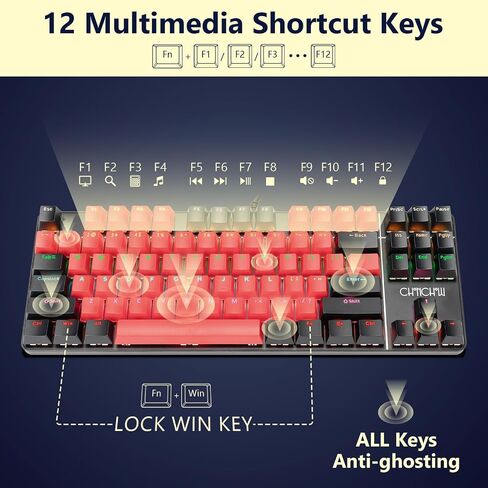CHONCHOW 75% Mechanical Gaming Keyboard and Mouse Combo, 87 Keys TKL, Blue Switch, Mini Wired Keyboard with LED Backlit, RGB Light Up Mouse 1200-4200 DPI for Ps4 Xbox PC Laptop Mac Windows (Black-Red) in Saudi Arabia