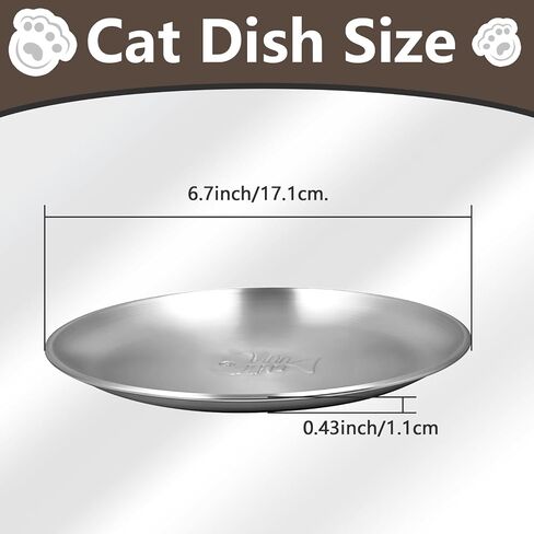 Stainless Steel Cat Dishes with Fishbone Pattern, Metal Cat Food Dishes, 6.7" Wide Whisker Friendly Cats Plates, Cute Plates with Non-Slip Pad for Indoor Cats 4 PCS in Saudi Arabia