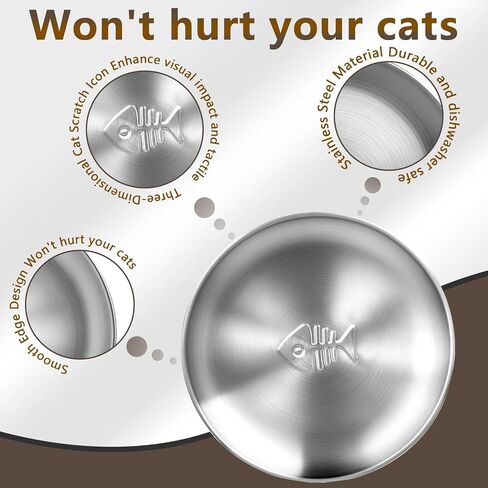 Stainless Steel Cat Dishes with Fishbone Pattern, Metal Cat Food Dishes, 6.7" Wide Whisker Friendly Cats Plates, Cute Plates with Non-Slip Pad for Indoor Cats 4 PCS in Saudi Arabia