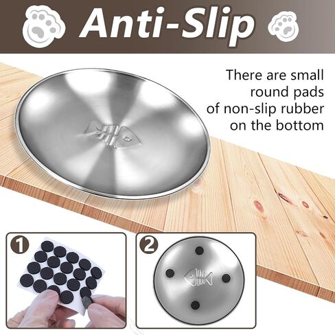 Stainless Steel Cat Dishes with Fishbone Pattern, Metal Cat Food Dishes, 6.7" Wide Whisker Friendly Cats Plates, Cute Plates with Non-Slip Pad for Indoor Cats 4 PCS in Saudi Arabia
