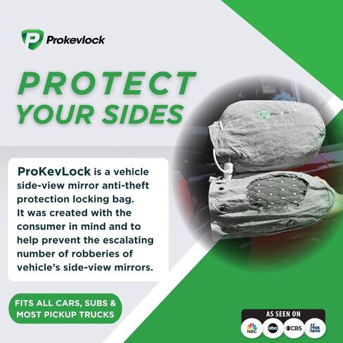New & Improved ProKevLock Vehicle Side Mirror Covers with Lock - Anti-Theft Mirror Cover with UHMWPE & HPPE Level V - Fits all Cars, SUVs, and Most Trucks - Protection from Ice & Bird Droppings in Saudi Arabia