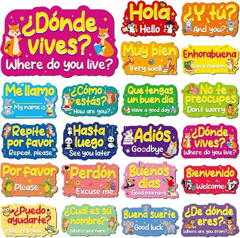 Pasimy 20 Pcs Spanish Posters Spanish Phrases Classroom Decorations Spanish Bulletin Board Set Learning Poster Study Materials for Teachers Primary and Preschool School Classroom Wall Decor (Boho) in Saudi Arabia