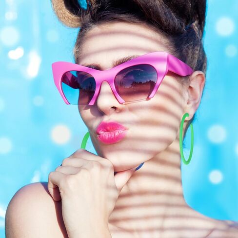 Pink Hoop Earrings Retro Neon Pink Earrings Acrylic Large Hoop Earrings 80s 90s Earrings for Women Colorful Big Hoop Statement Earring Hot Pink Lightweight Earrings for 80s Party Accessories in Saudi Arabia
