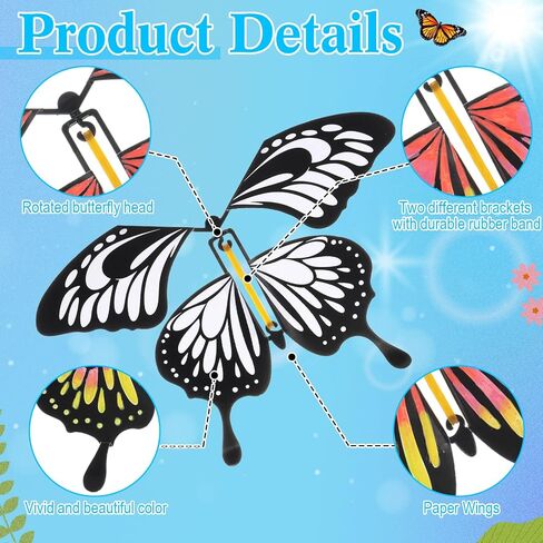 44 PCS Flying Butterfly Craft Kit مع 32 WIND UP Butterflies و 12 Pens Pelects Paint Paint White Paper Butterflies DIY DIY Game School Activity Hight (Style 2) in Kuwait