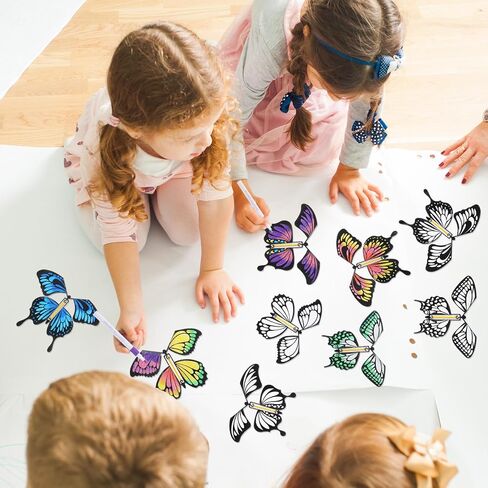 44 PCS Flying Butterfly Craft Kit مع 32 WIND UP Butterflies و 12 Pens Pelects Paint Paint White Paper Butterflies DIY DIY Game School Activity Hight (Style 2) in Kuwait
