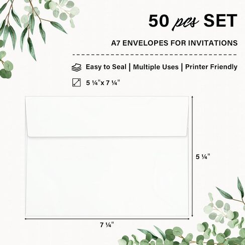 5x7 Envelopes for Invitations A7 Envelopes with Debossed Thank You Lettering Font(White, 50 Qty) in Saudi Arabia