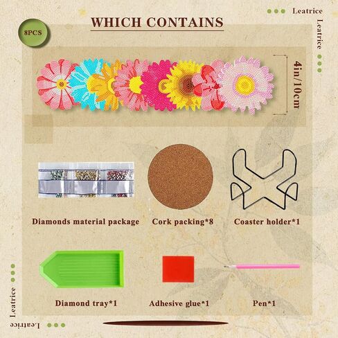 Leatrice 8PCS Flower Diamond Art Coasters Small Diamond Painting Kits for Adults Beginners Women Gem Art Coasters with Holder Funny DIY Crafts for Home Decor in Kuwait