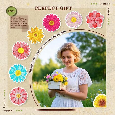 Leatrice 8PCS Flower Diamond Art Coasters Small Diamond Painting Kits for Adults Beginners Women Gem Art Coasters with Holder Funny DIY Crafts for Home Decor in Kuwait